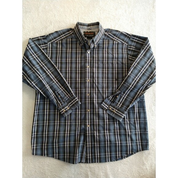 Ariat Pro Series Button Down Western Shirt Men's Size XL Vented Blue Black Plaid - Picture 3 of 10